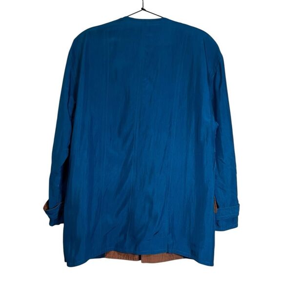 Vintage Schrader Separates 100% Silk Jacket Size 8  Blue Brown Oversized - Picture 4 of 4